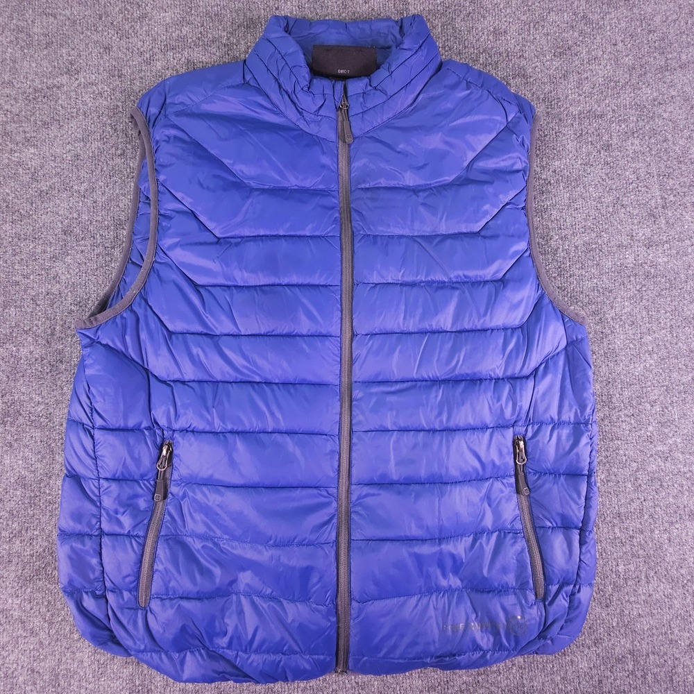 Free Country Down Puffer Vest Mens L Blue Full Zip Sleeveless Outdoor‎ Hiking